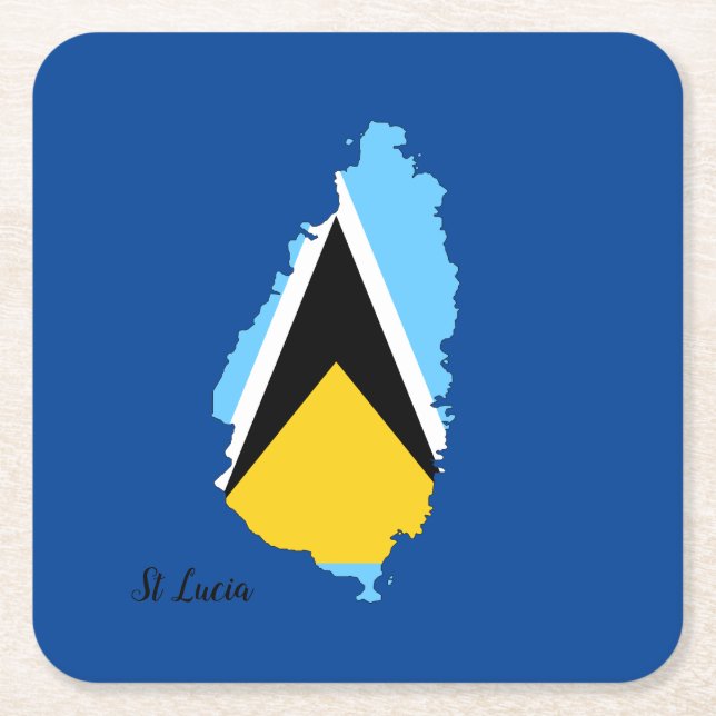 St Lucia  Flag Map   Square Paper Coaster (Front)