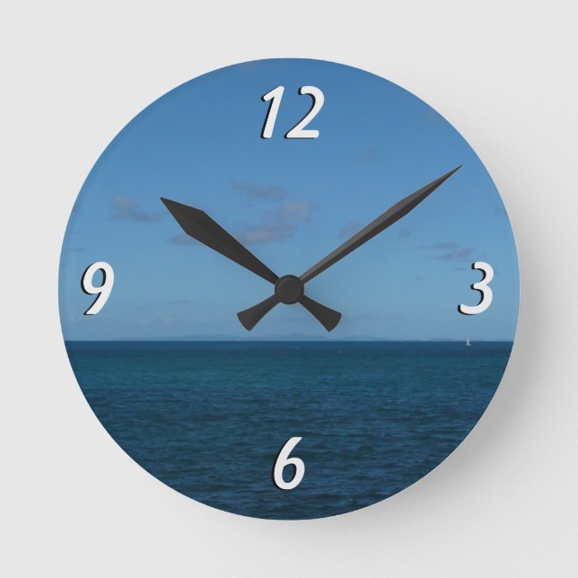 St. Lucia Horizon Blue Ocean Round Clock (Front)