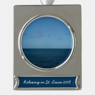 St. Lucia Horizon Blue Ocean Silver Plated Banner Ornament