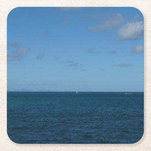 St. Lucia Horizon Blue Ocean Square Paper Coaster