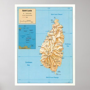 St Lucia Island Map (1991) Poster