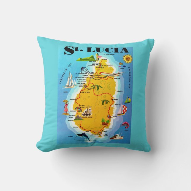 St Lucia Map Postcard  Cushion (Front)