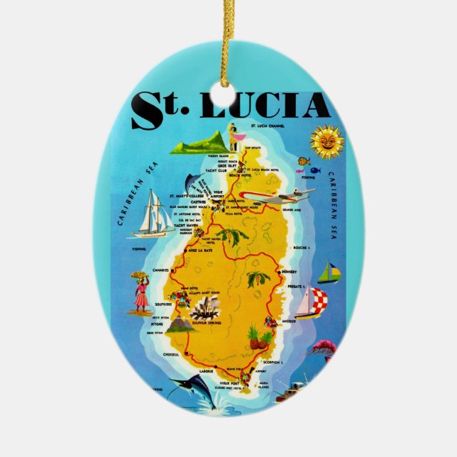 St Lucia Map Postcard Ornament (Front)
