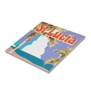 St Lucia vintage beach travel poster Ceramic Tile