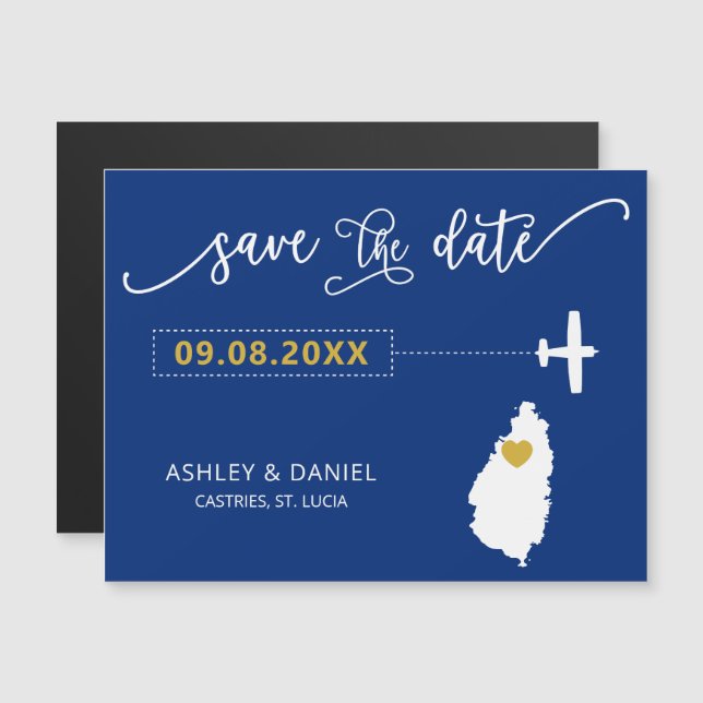 St. Lucia Wedding Save the Date Card, Map Magnetic Invitation (Front/Back)