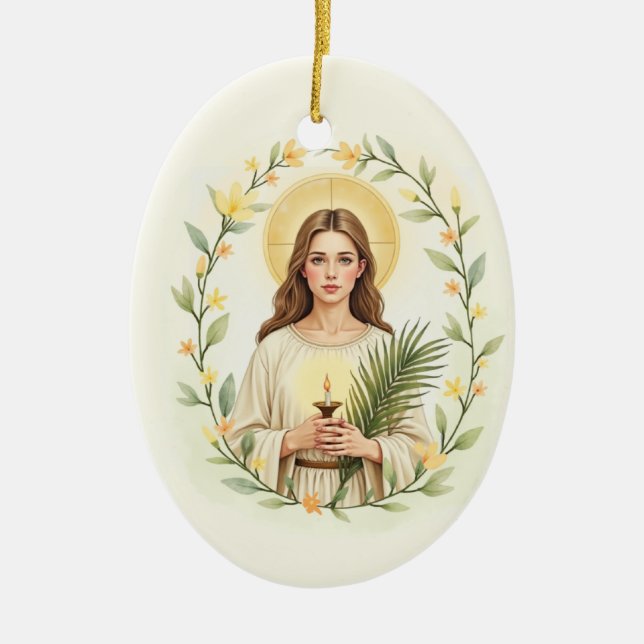 St Lucy God's Peace and Blessings with Scripture Ceramic Ornament (Front)