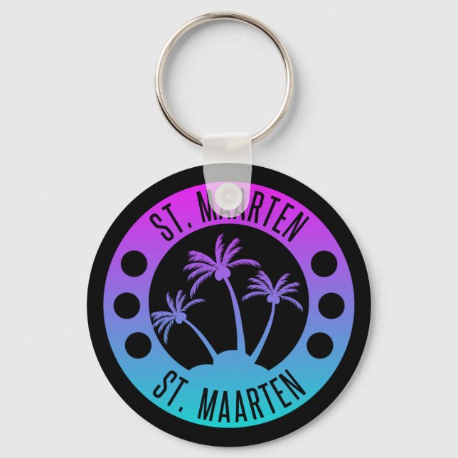 St. Maarten Blue Gradient Sint Martin Key Ring (Front)