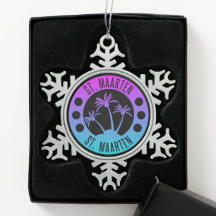 St. Maarten Blue Gradient Sint Martin Snowflake Pewter Christmas Ornament