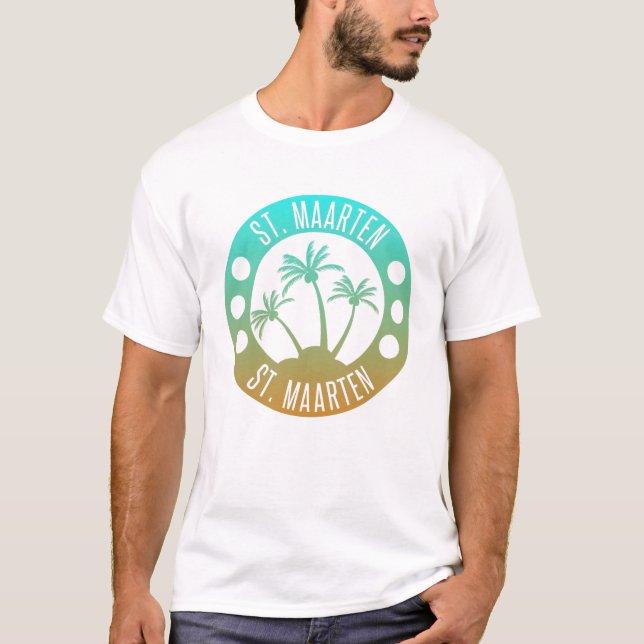St. Maarten Ocean Aqua Blue Gradient Sint Martin T-Shirt (Front)