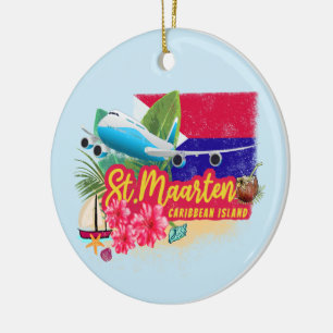 St. Maarten Retro Caribbean Vintage Island Plane Ceramic Ornament