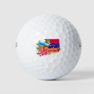St. Maarten Retro Caribbean Vintage Island Plane Golf Balls