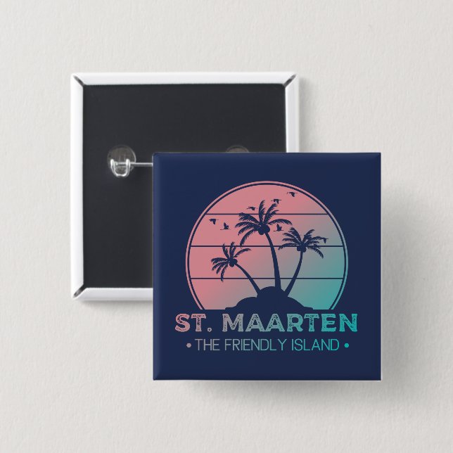 St. Maarten | Sint Martin Retro Gradient 15 Cm Square Badge (Front & Back)