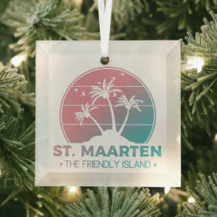 St. Maarten   Sint Martin Retro Gradient Glass Tree Decoration