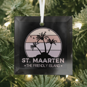 St. Maarten The friendly Island retro Sint Martin Glass Tree Decoration