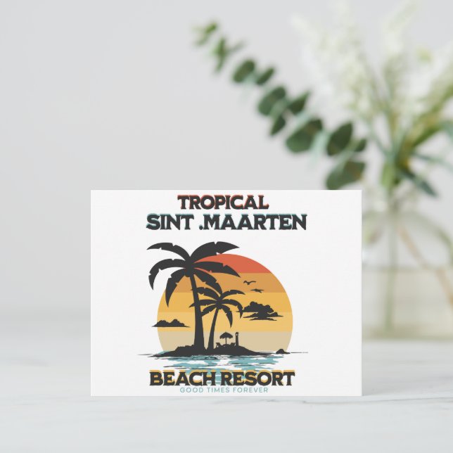 St. Maarten Tropical Beach Resort Postcard (Standing Front)
