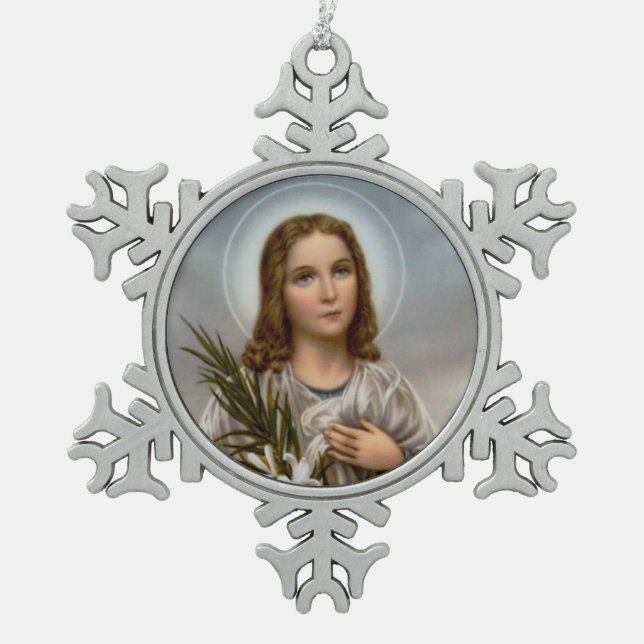 St. Maria Goretti Martyr Snowflake Pewter Christmas Ornament (Front)