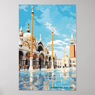 St Marks Square Venice Italy Vintage Travel  Poster