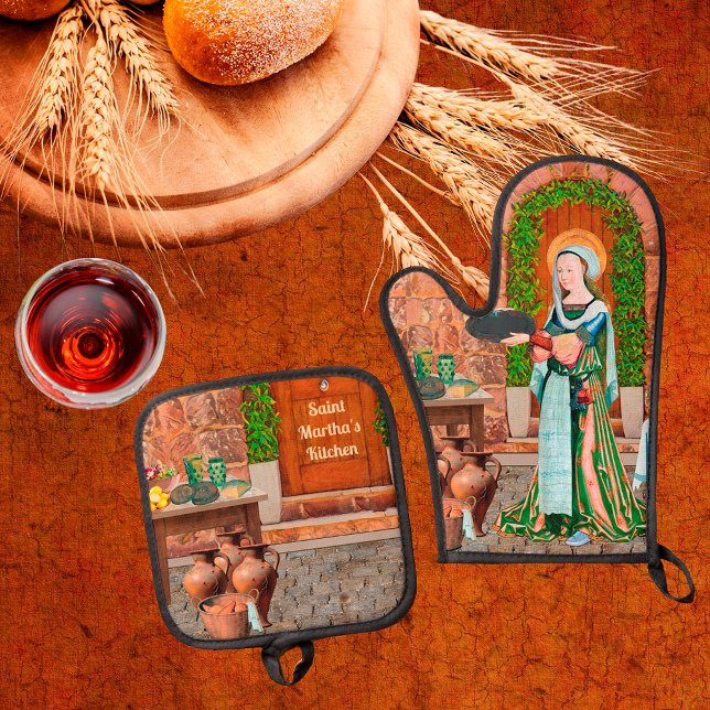 St. Martha of Bethany in Her Kitchen Oven Mitt & Pot Holder Set (Creator Uploaded)