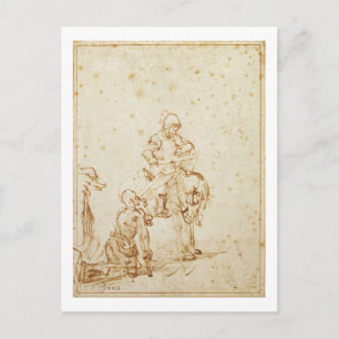 St. Martin and the Beggar (pen & ink on paper) Postcard