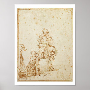 St. Martin and the Beggar (pen & ink on paper) Poster