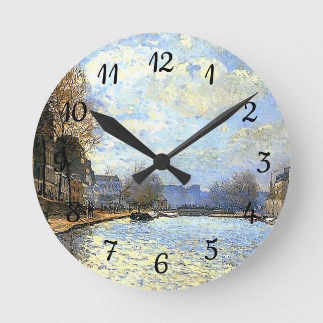 St Martin Canal Alfred Sisley  Round Clock (Front)