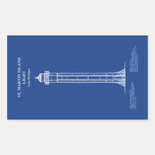 St. Martin Island Lighthouse - Michigan – AD Rectangular Sticker