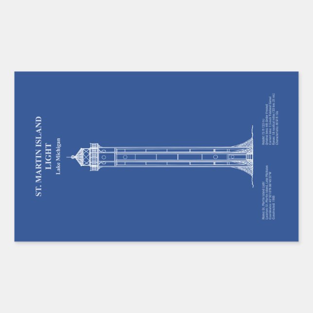 St. Martin Island Lighthouse - Michigan – AD Rectangular Sticker (Front)
