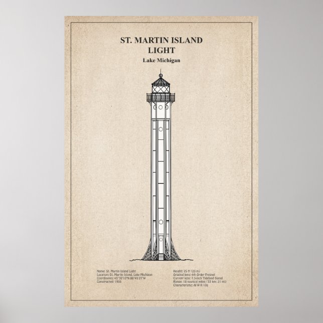St. Martin Island Lighthouse - Michigan - SBD Poster (Front)