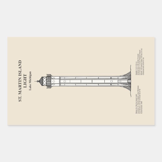 St. Martin Island Lighthouse - Michigan - SBD Rectangular Sticker (Front)