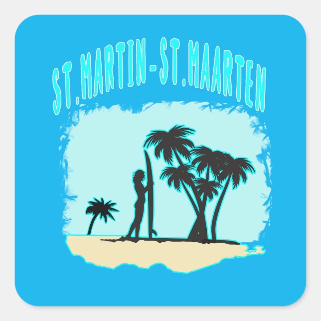 St. Martin San-Maarten Square Stickers (Front)
