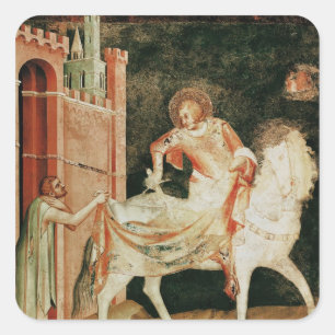 St. Martin sharing his cloak with the beggar Square Sticker