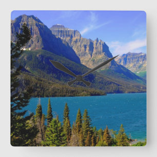 St. Mary Lake,  Glacier National Park,  Montana Square Wall Clock