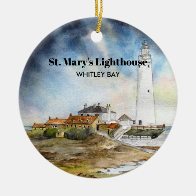 St Mary Lighthouse Whitley Bay Newcastle upon Tyne Ceramic Ornament (Front)