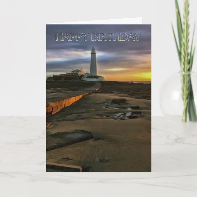 St. Mary's Lighthouse U.K., Birthday Greeting Card (Front)