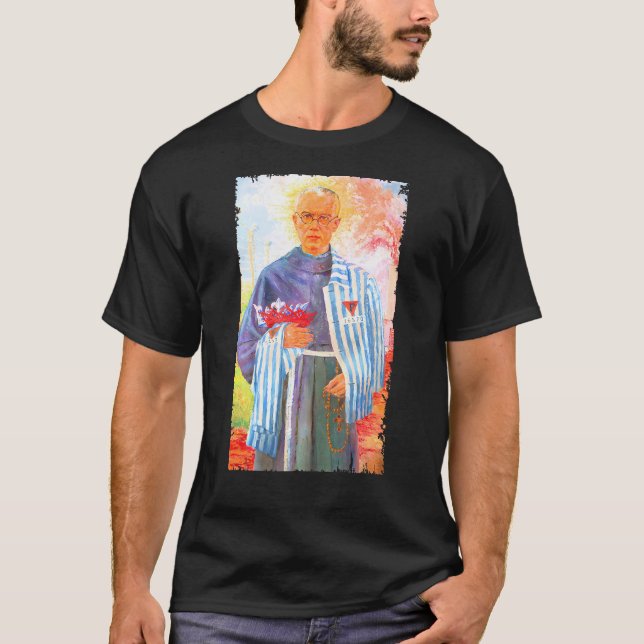 St Maximilian Kolbe Two Crowns Catholic Saint T-Shirt (Front)