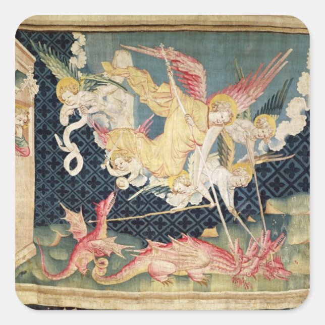 St. Michael and his angels fighting the dragon Square Sticker (Front)