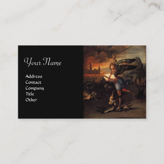 St Michael and the Dragon ,black Business Card (Front)