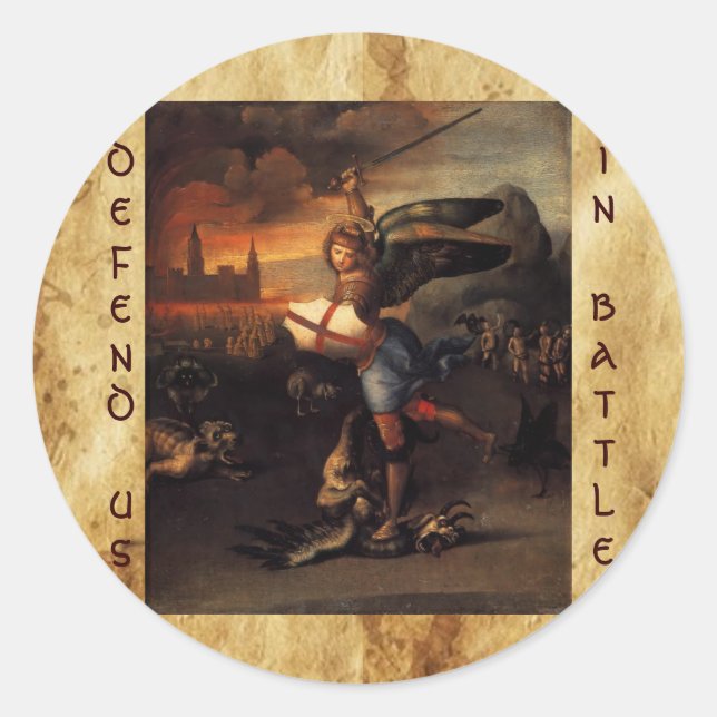 St Michael and the Dragon ,brown black Classic Round Sticker (Front)