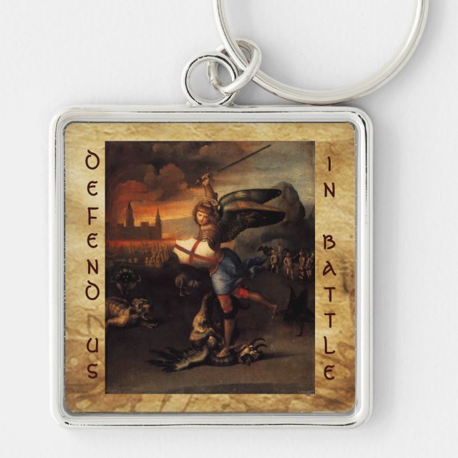St Michael and the Dragon ,brown black Key Ring (Front)