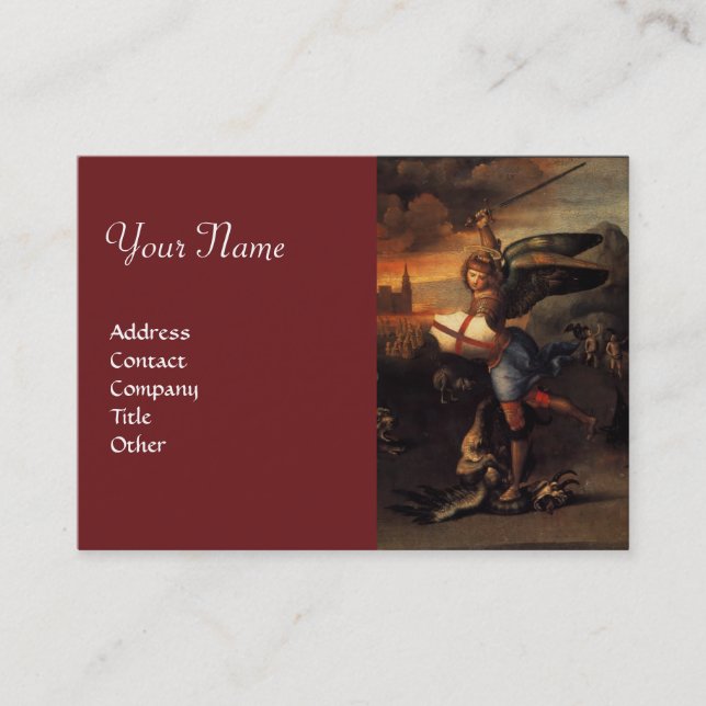 St Michael and the Dragon , Red Business Card (Front)