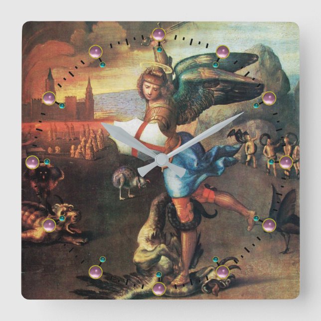 St Michael and the Dragon Square Wall Clock (Front)