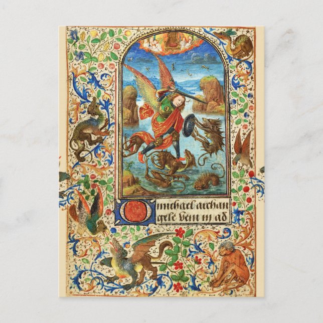 ST. MICHAEL ARCHANGEL AND DRAGON Flemish Miniature Holiday Postcard (Front)