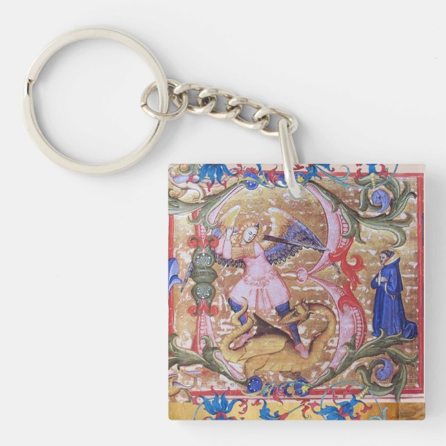 St. Michael Archangel and Dragon Prayer Parchment Key Ring (Front)