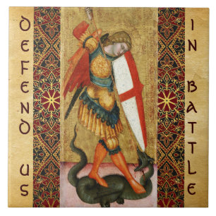 St. Michael Archangel and Dragon Sienese Ceramic Tile