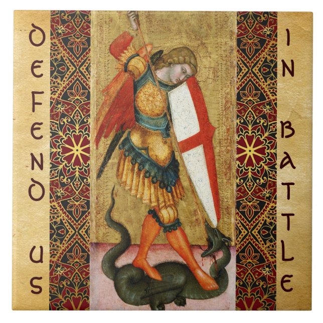 St. Michael Archangel and Dragon Sienese Ceramic Tile (Front)