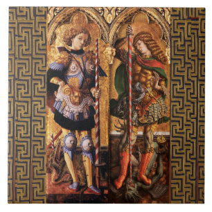 St. Michael Archangel and Saint George with Dragon Ceramic Tile