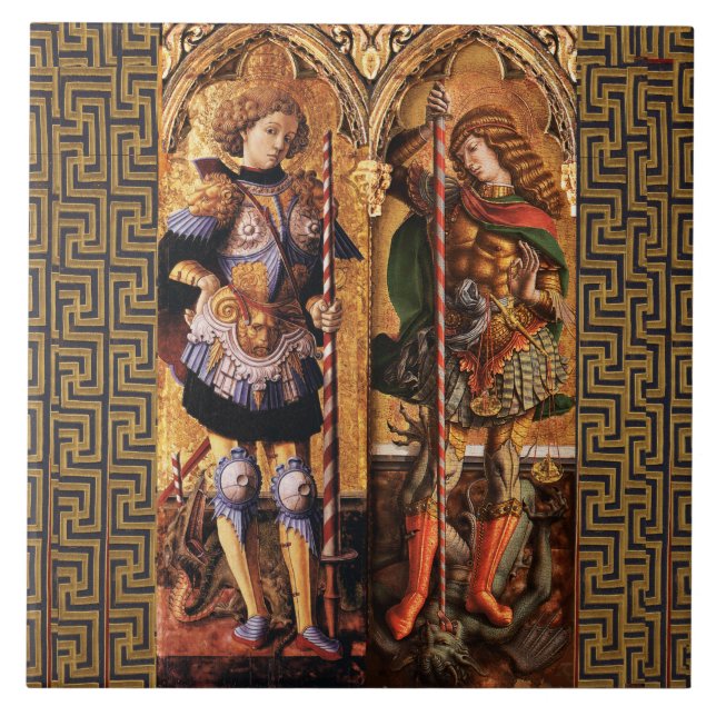 St. Michael Archangel and Saint George with Dragon Ceramic Tile (Front)