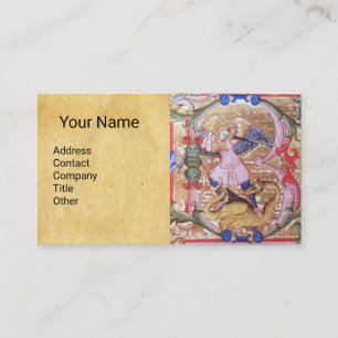St. Michael Archangel Antique Parchment Monogram Business Card