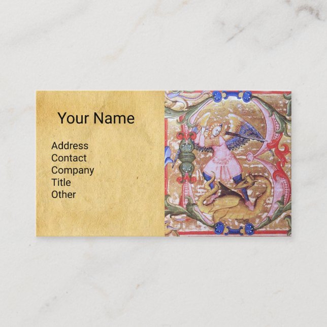 St. Michael Archangel Antique Parchment Monogram Business Card (Front)