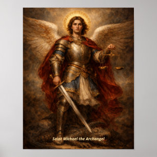 St. Michael Archangel Defeating Devil Dragon Art Poster